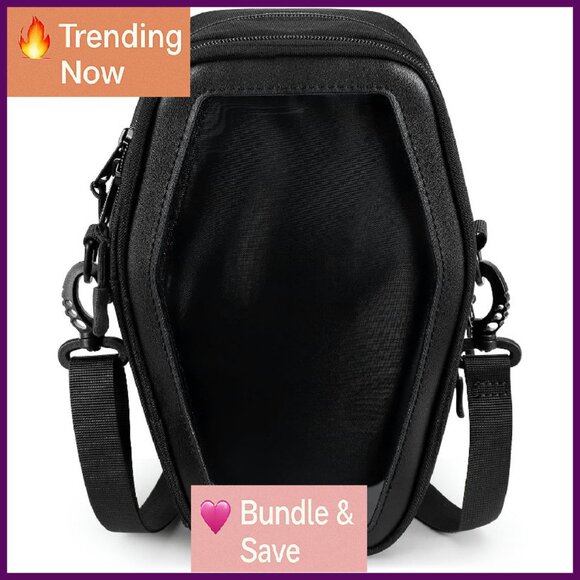 Gothic Crossbody Bag with Insert Coffin Purse Halloween Accessory - Picture 1 of 4
